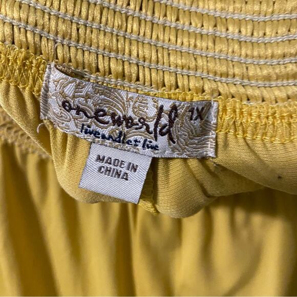 One world Bright Yellow Wide Leg Pants plus size boho 1X hippie comfort palazzo - Picture 6 of 10